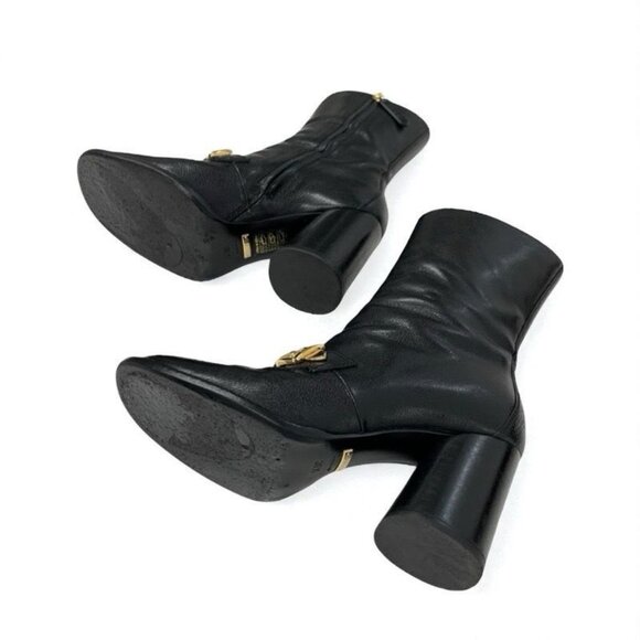 Gucci Boots Short Boots Shoes Leather Black Gold Chain Belt main image 6